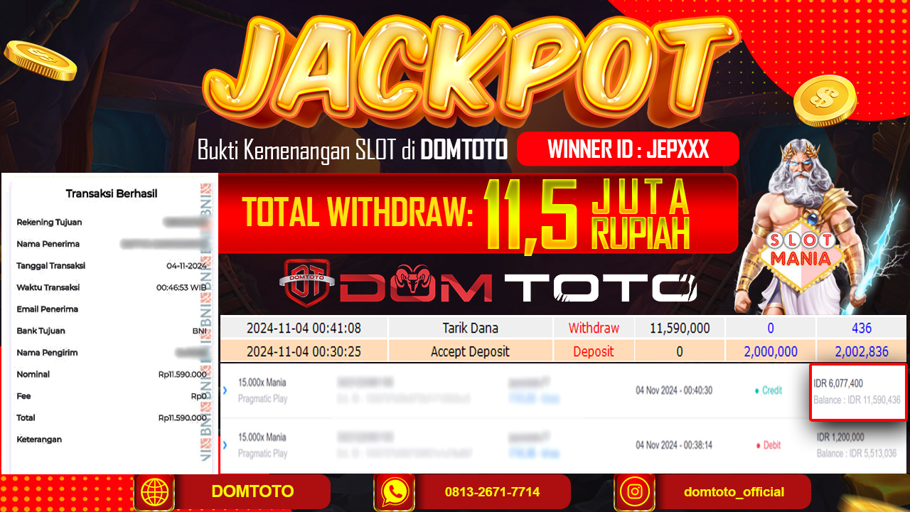 JACKPOT SLOT 15.00X MANIA 03 NOVEMBER 2024